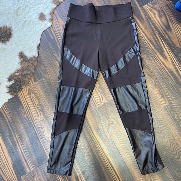 Nygard Slims Brown Nylon & Faux Leather Leggings - Picture 1 of 9